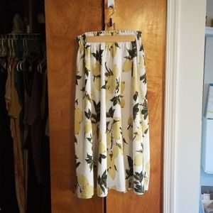 Lemon print polyester flowy skirt, stretch waistba